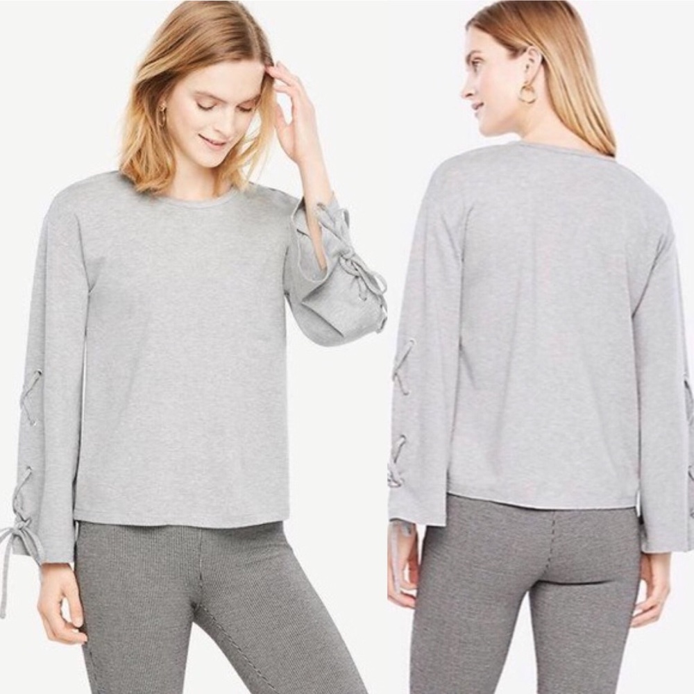 Ann Taylor Gray Ponte Lace Up Bell Sleeve